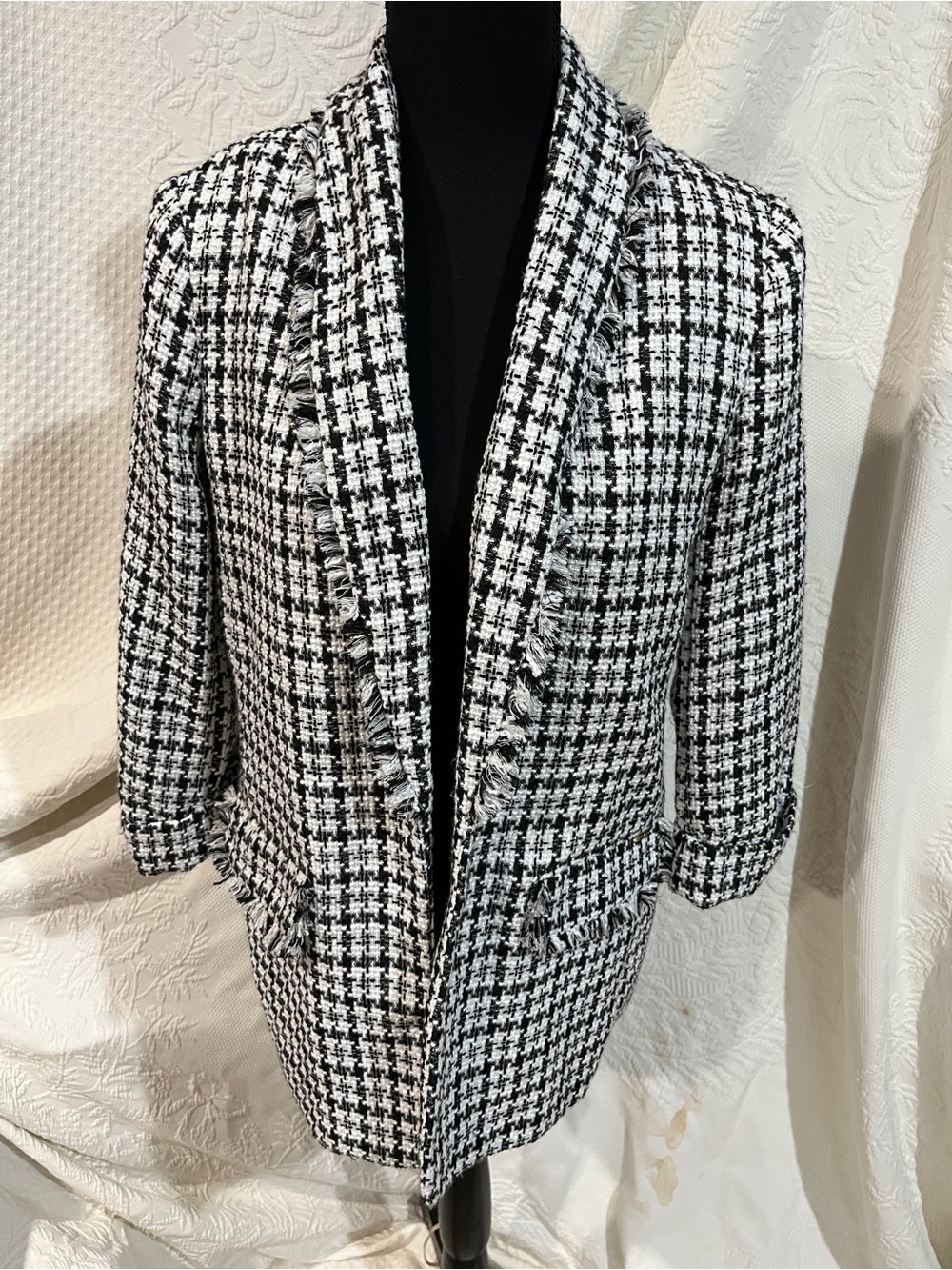 Anne Klein Black & White Houndstooth Tweed Blazer, size small